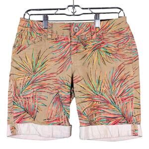Sonoma Womens Shorts Tan Colorful Palm Print Mid Rise Cotton Blend Stretch 4P